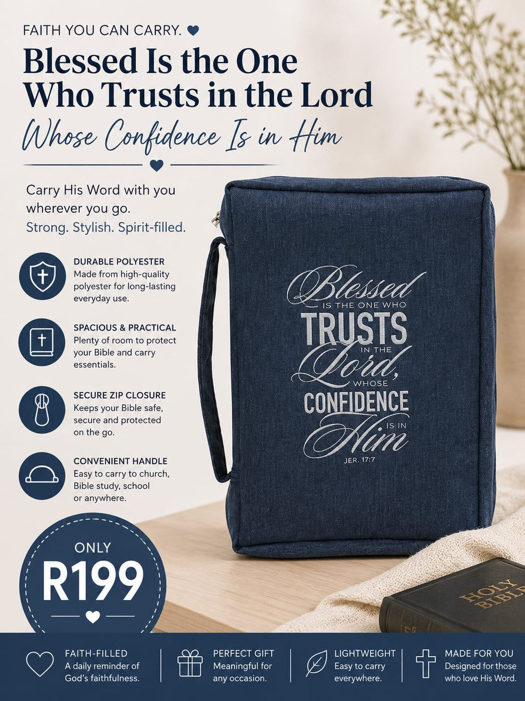Blessed Is the One Who Trusts in the Lord Whose Confidence Is in Him Polyester Bible Bag