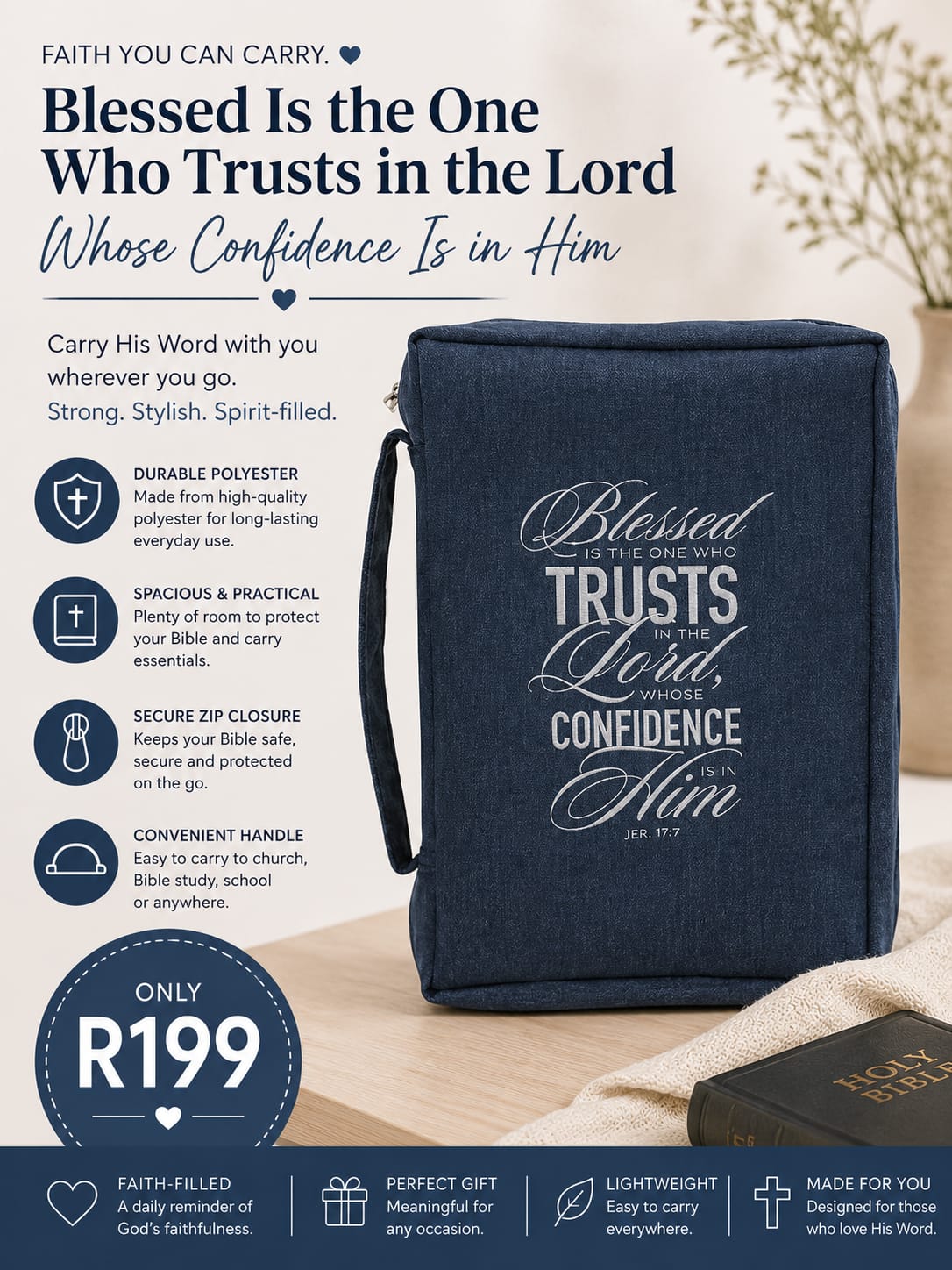 Blessed Is the One Who Trusts in the Lord Whose Confidence Is in Him Polyester Bible Bag
